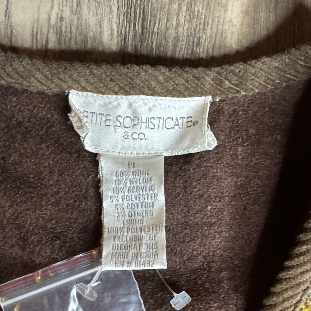 Vintage Petite Sophisticate Brown and Green Leaf Fall Wool Blend Vest - Picture 2 of 5
